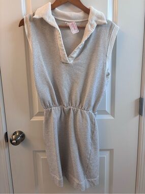 By Together Cream & Light Gray Striped Sleeveless Polo Dress